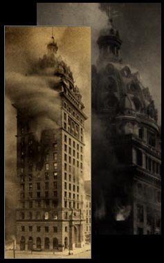 Photographs of the burning Call Building